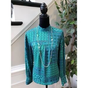 Women's LOFT Green Geometric Print Long Sleeve Small Top Pullover Outdoor